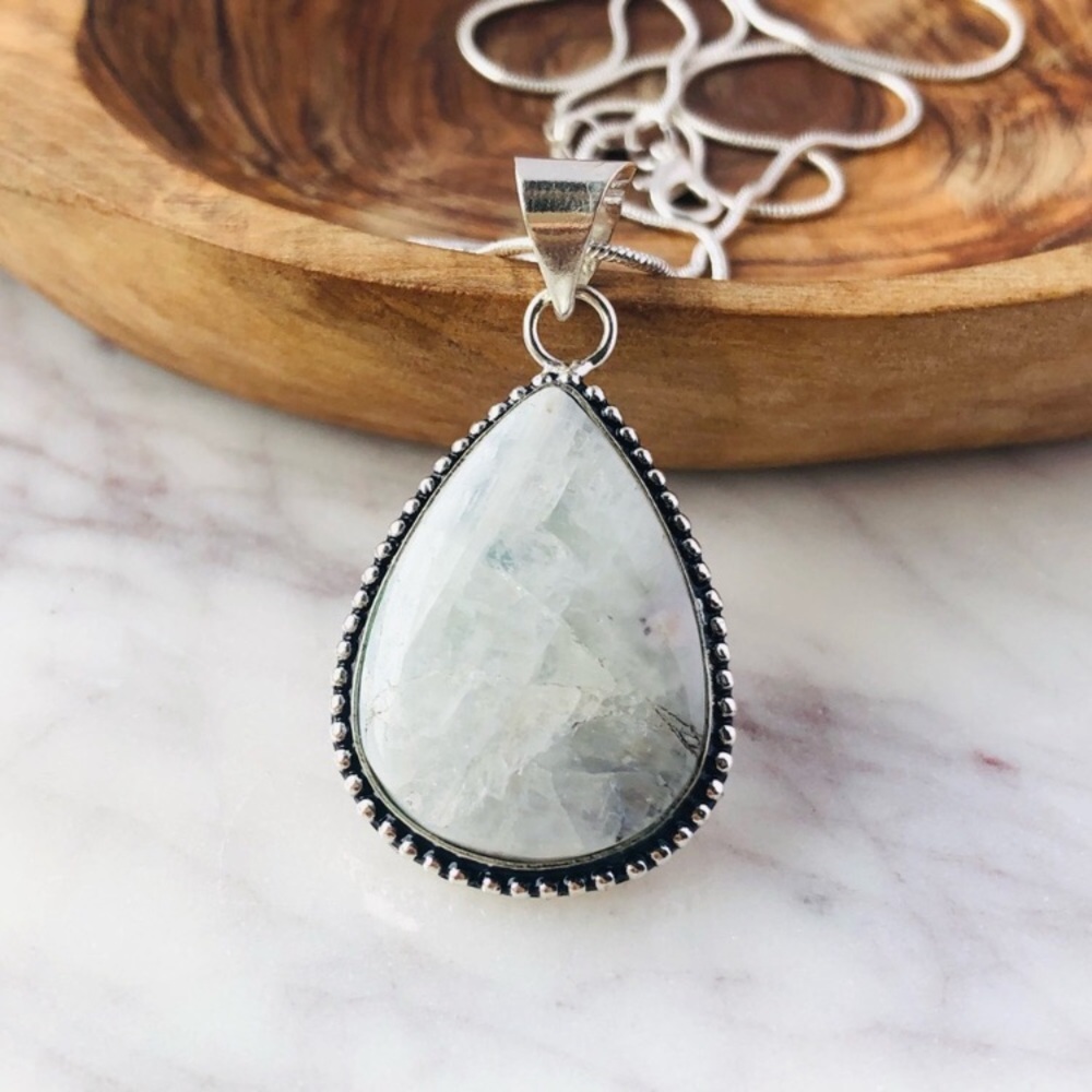 Moonstone Pear Shape Stone Statement Boho Necklace - image 2